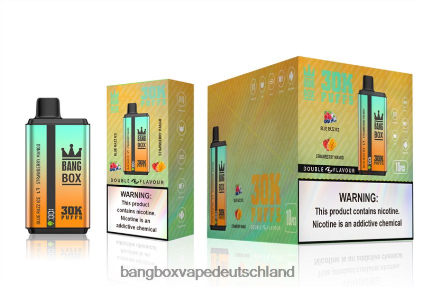 Bang Vape Deutschland - 6ZZLF873 Bang Box 30.000 Züge, zwei Geschmacksrichtungen Blue Razz Ice und Erdbeermango